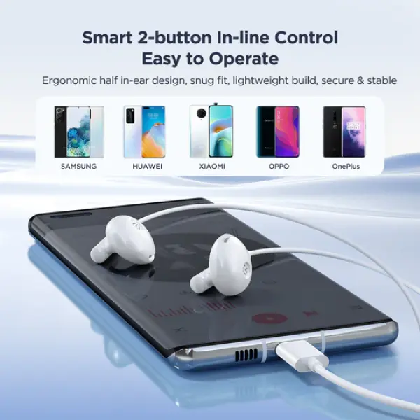 JR-EC05 TYPE-C Series Half In-Ear Wired Earphones with Mic-White