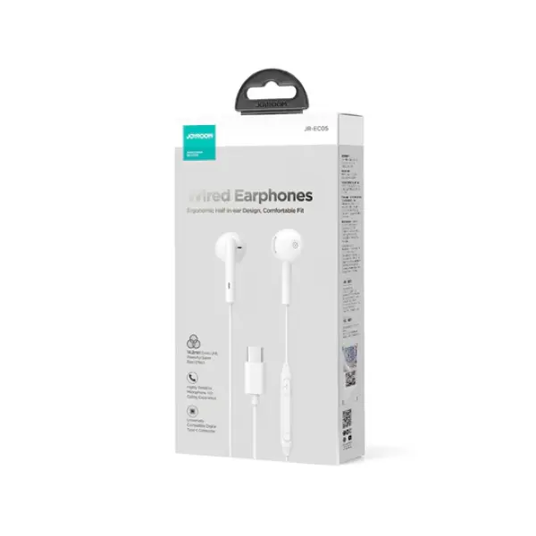 JR-EC05 TYPE-C Series Half In-Ear Wired Earphones with Mic-White