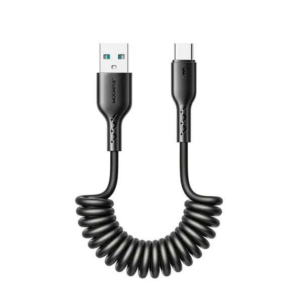 SA38-AC3/SA38-AL3 3A Coiled Fast Charging Data Cable for Car (Type-C/Lightning) 1.5m-Black