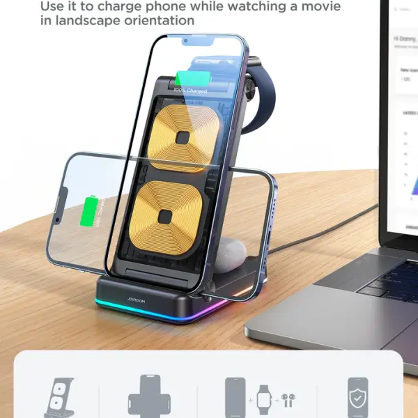 JR-WQN01 3 in 1 Magnetic Charging Station for phone for watch for earphone
