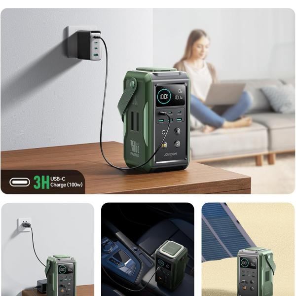 JR-PBF10 PD100W with night light large capacity mobile power 75000mAh-Green